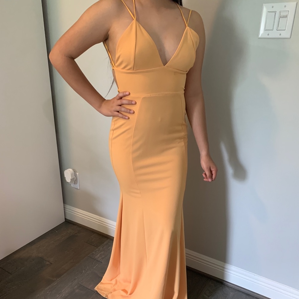 Yellow Long Dress with lace up back